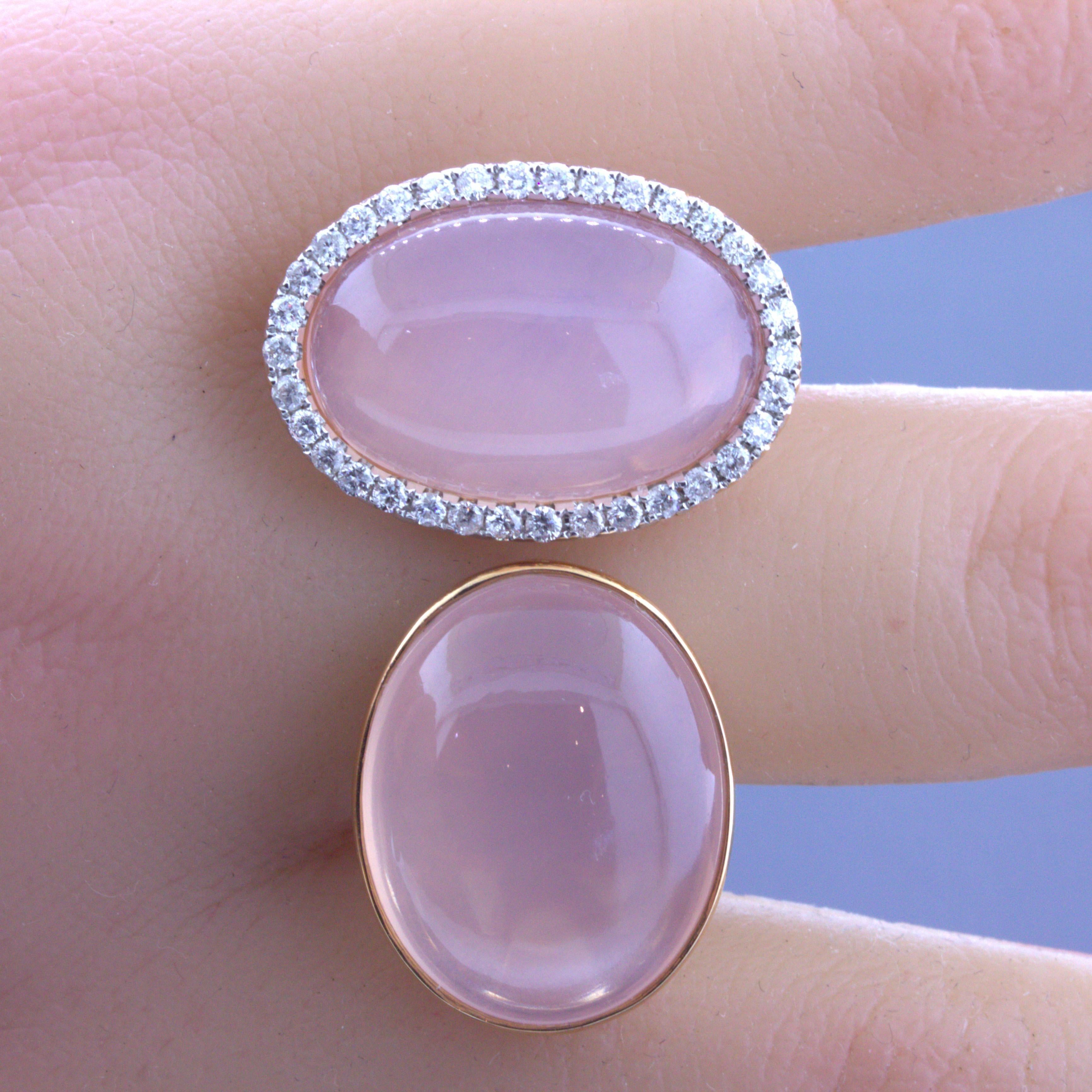 Rose Quartz Diamond 18k Rose Gold Ring In New Condition In Beverly Hills, CA