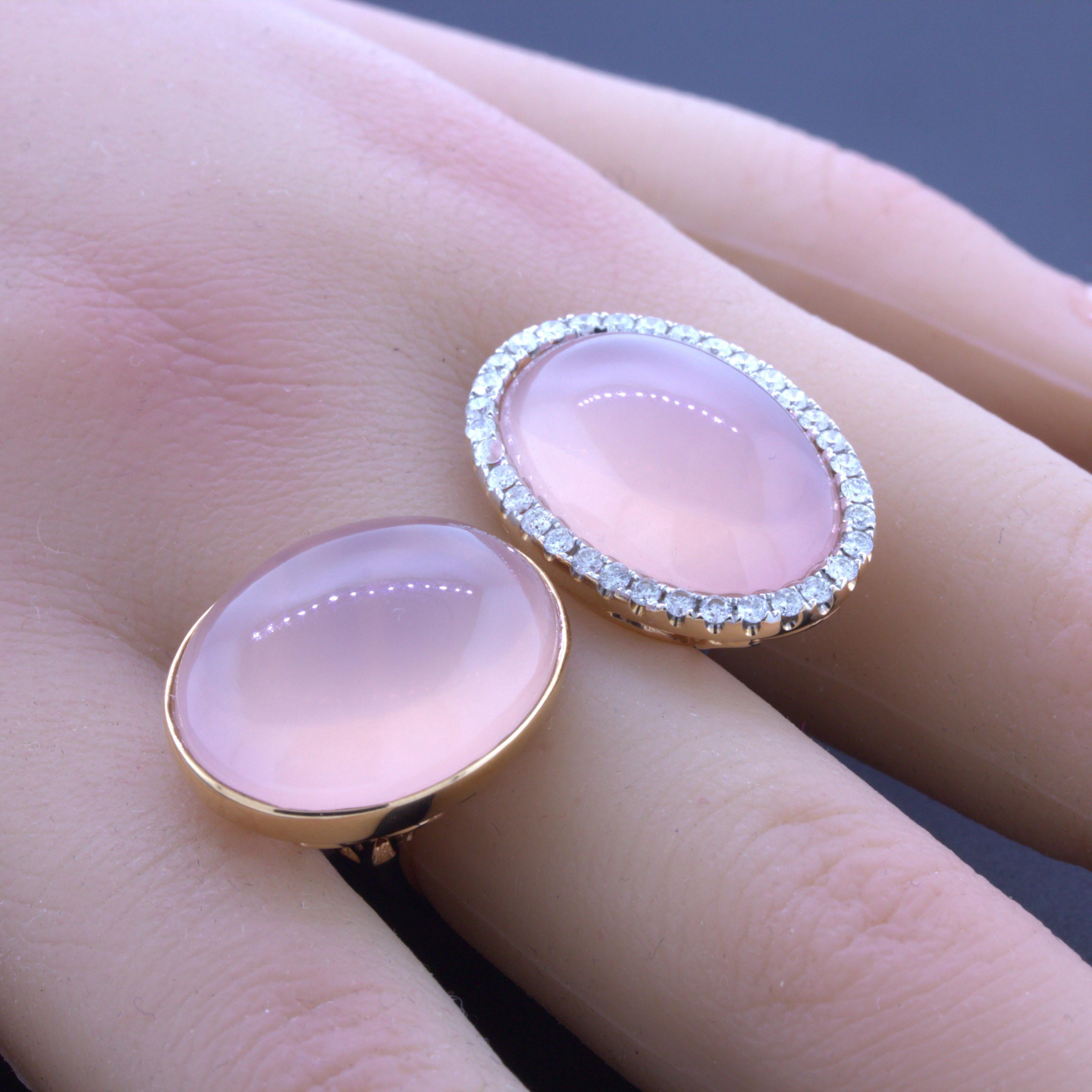 Women's Rose Quartz Diamond 18k Rose Gold Ring For Sale