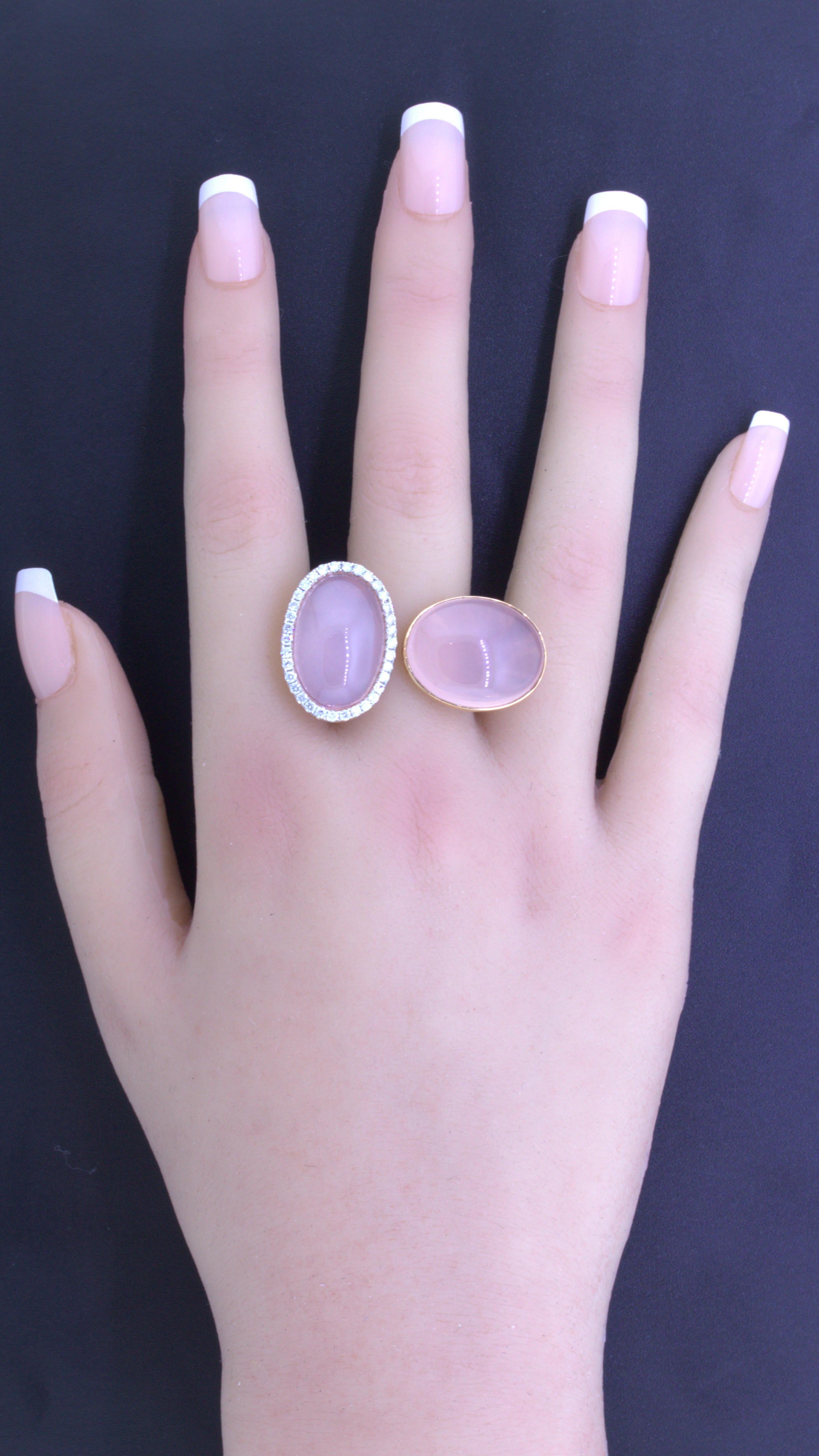 Rose Quartz Diamond 18k Rose Gold Ring For Sale 2