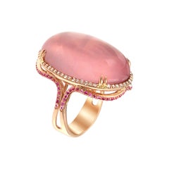 Rose Quartz Diamond and Pink Sapphire Ring 18k Rose Gold