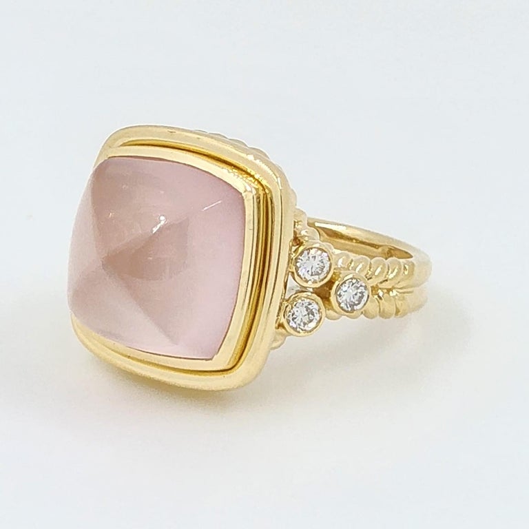 Rose Quartz Diamond Cocktail Ring in 18 Karat Yellow Gold For Sale at