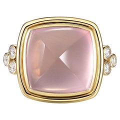 Rose Quartz Diamond Cocktail Ring in 18 Karat Yellow Gold