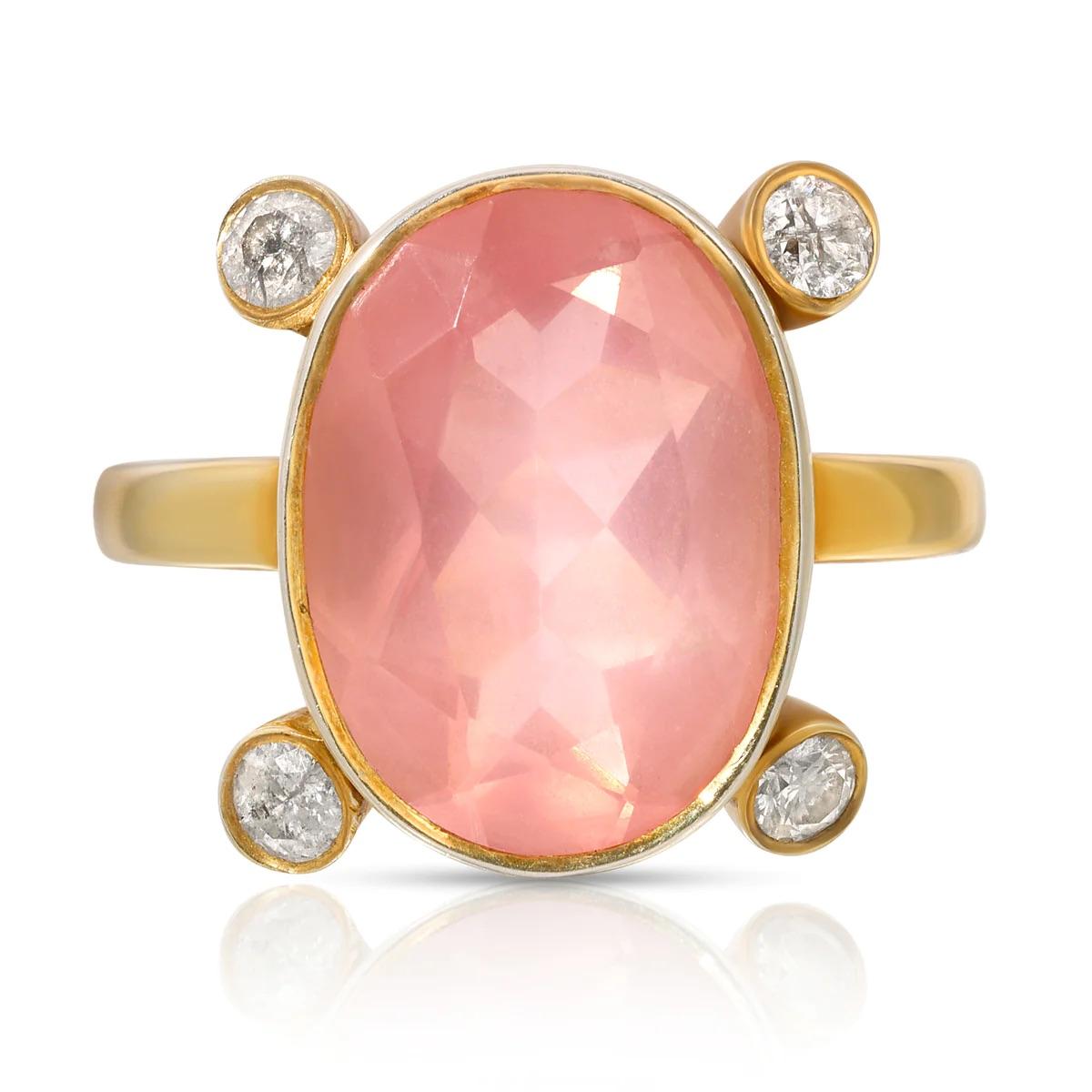Modern Rose Quartz Diamond Dot Dress Ring For Sale