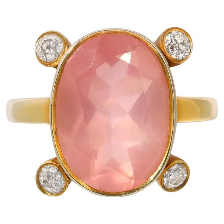 Rose Quartz Diamond Dot Dress Ring For Sale