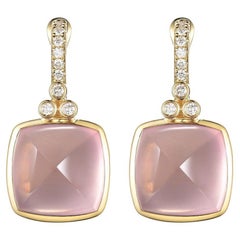 Rose Quartz Diamond Drop Earrings in 18 Karat Yellow Gold