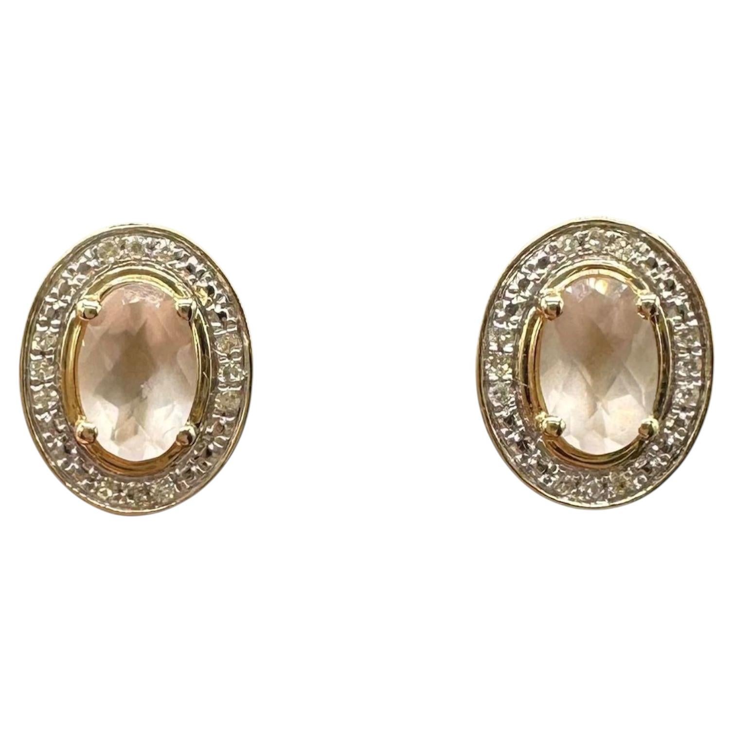 Orecchini con diamanti e quarzo rosa, oro giallo 10kt, 0,87 ct in totale, nuovi in vendita