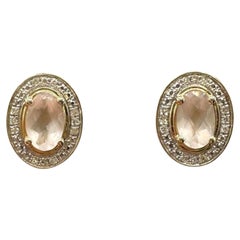 Rose Quartz Diamond Earrings 10kt Yellow Gold 0.87ctw New