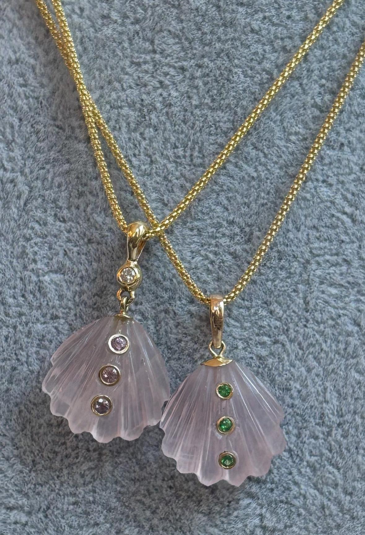 Collier en or 14k avec quartz rose, diamant et saphir rose Unisexe en vente