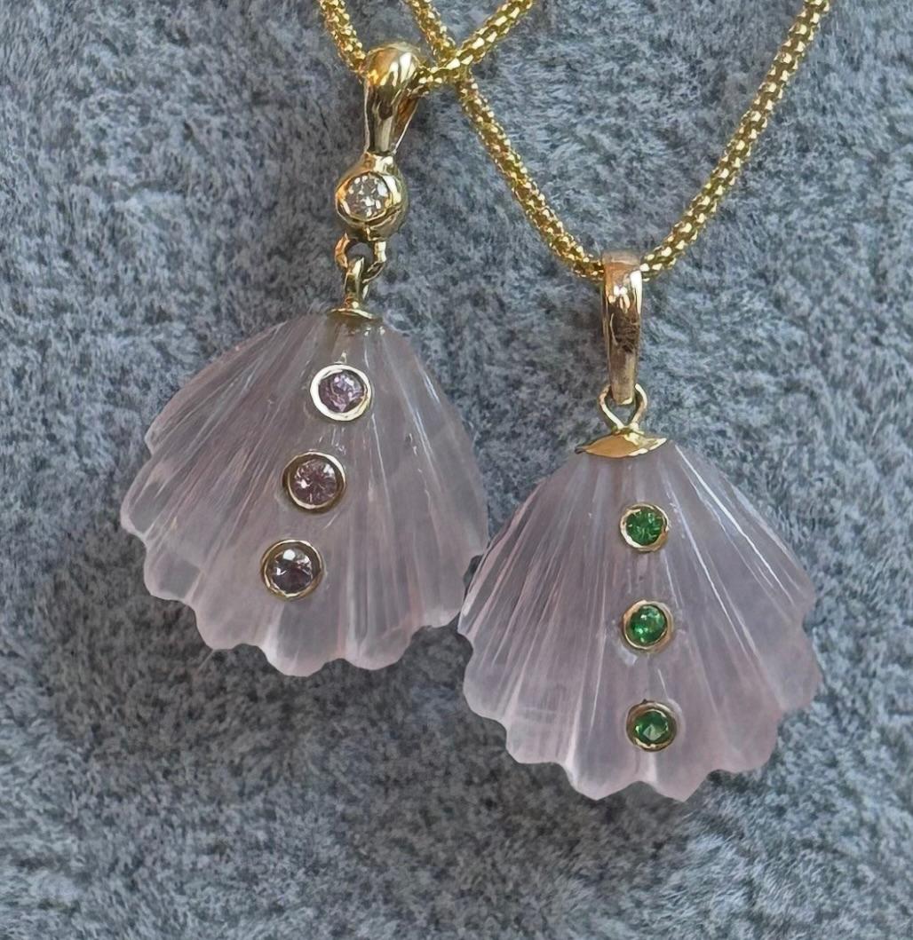 Collier en or 14k avec quartz rose, diamant et saphir rose Neuf - En vente à New York, NY