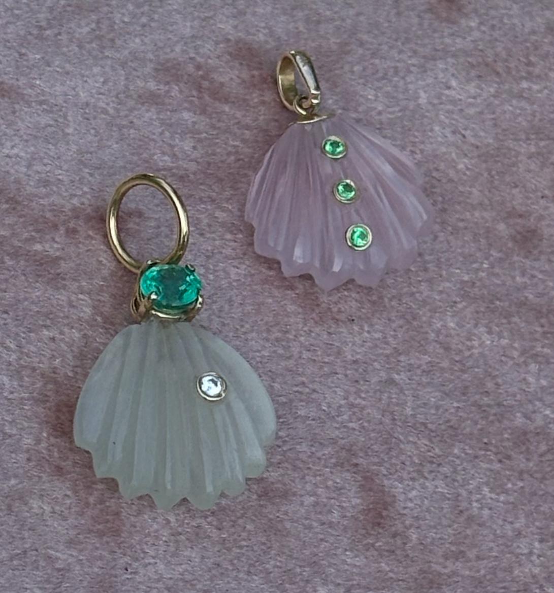 Collier en or 14k avec quartz rose, diamant et saphir rose en vente 5