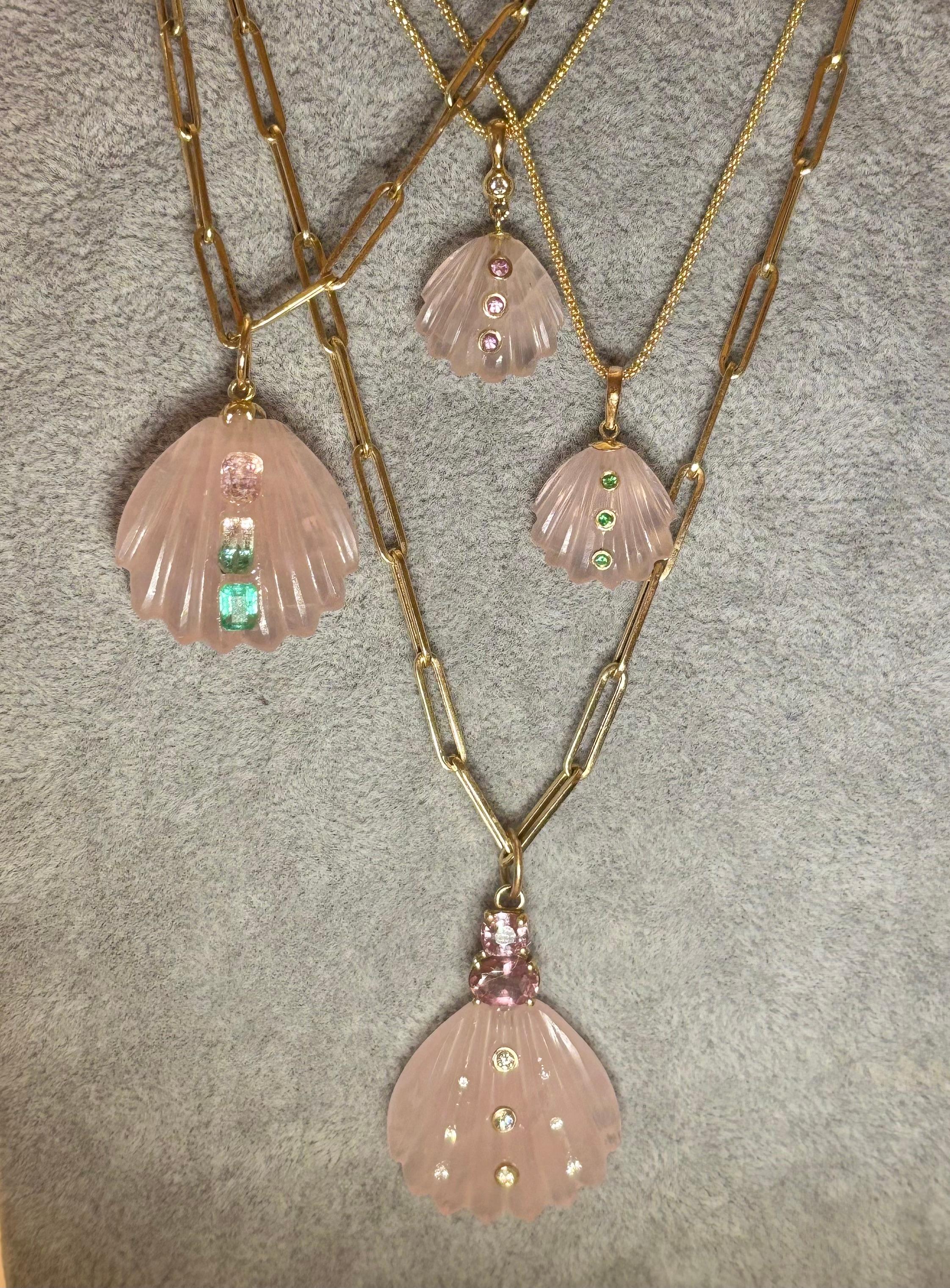 Collier en or 14k avec quartz rose, diamant et saphir rose en vente 6