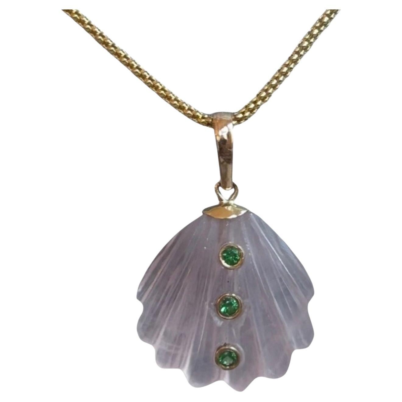 Collana in quarzo rosa, diamanti e zaffiri rosa in oro 14k