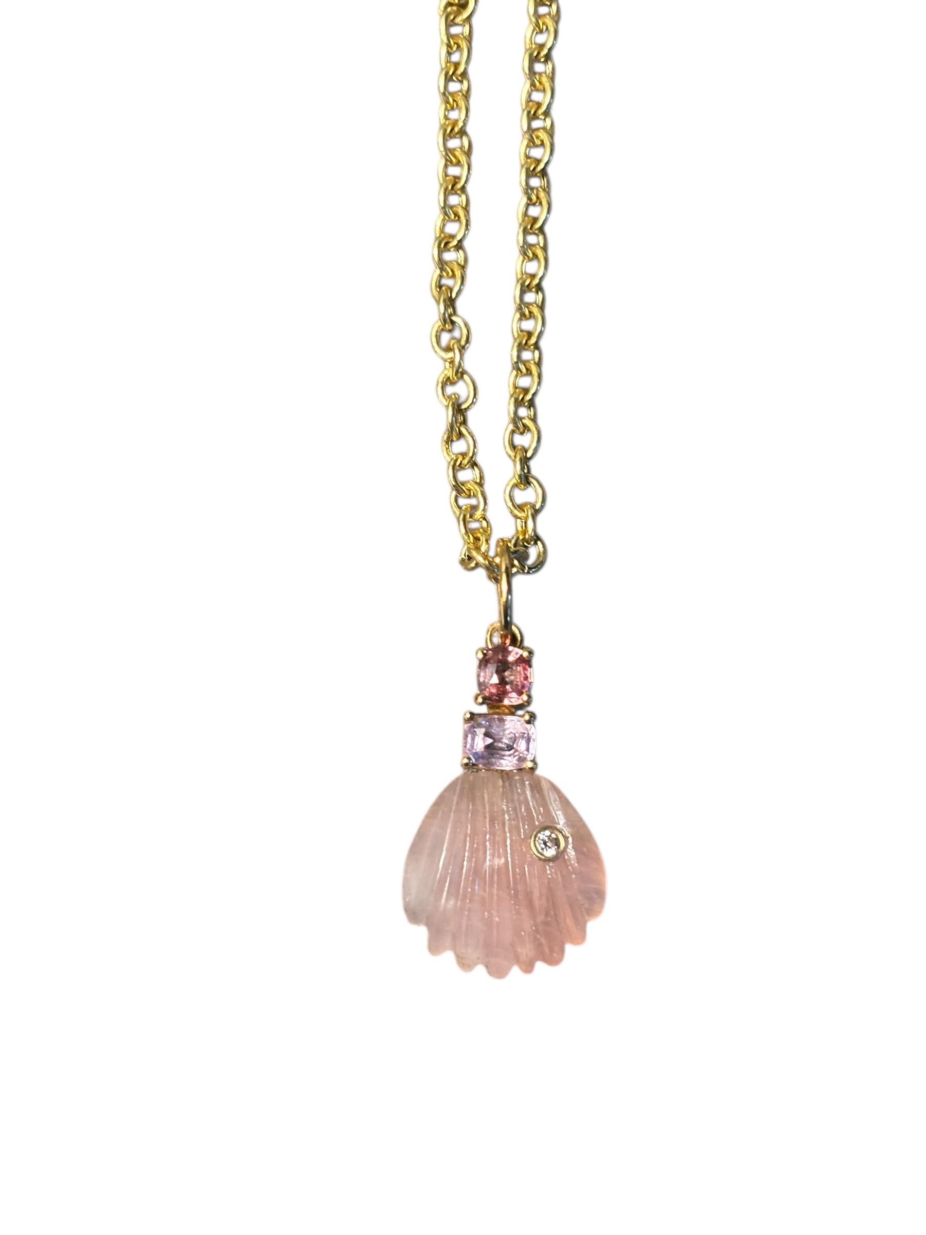 Taille mixte Pendentif en or 14 carats, diamants, tourmaline rose et spinelle rose en vente