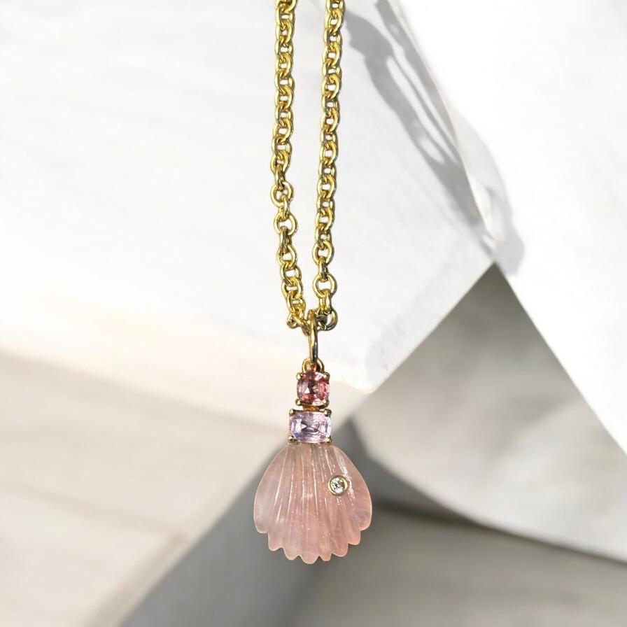 Pendentif en or 14 carats, diamants, tourmaline rose et spinelle rose Unisexe en vente