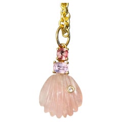 Pendentif en or 14 carats, diamants, tourmaline rose et spinelle rose