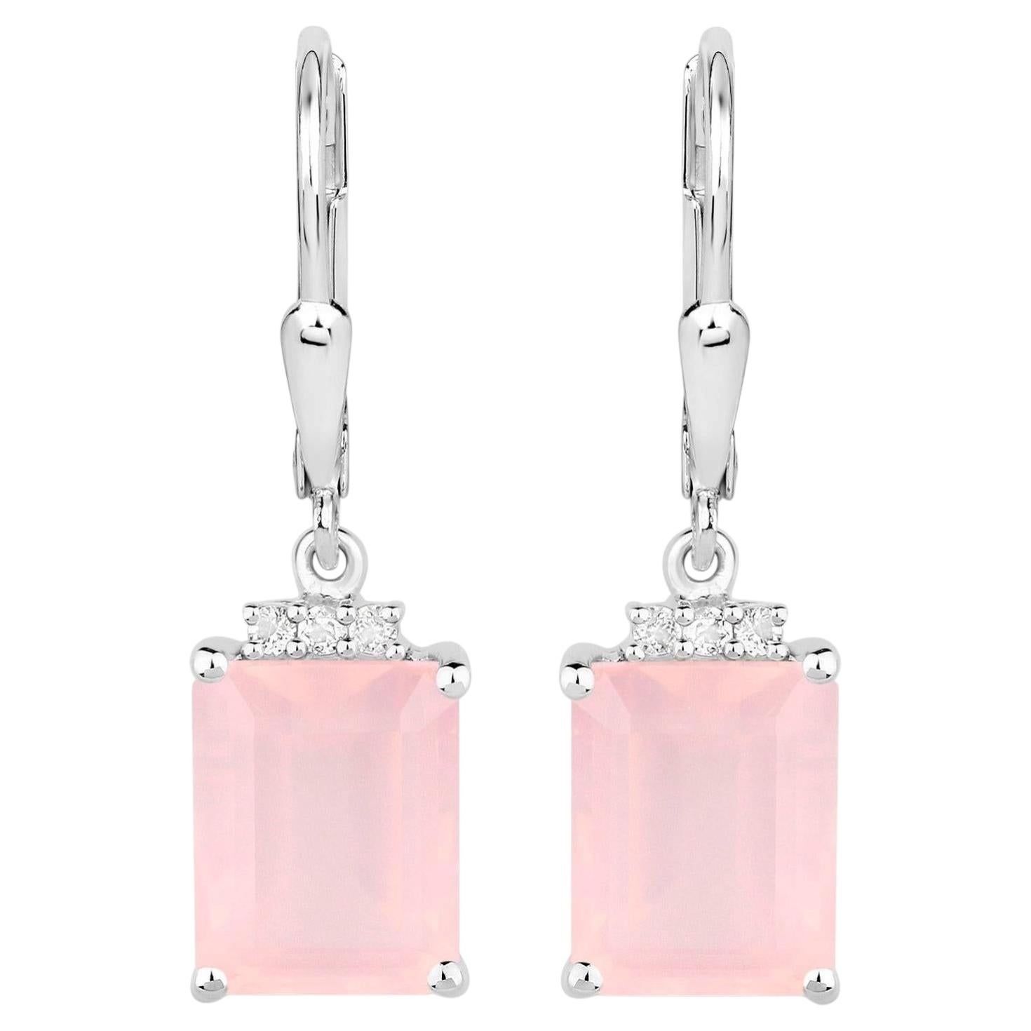 Boucles d'oreilles en quartz rose avec topaze blanche 6,2 carats en argent sterling