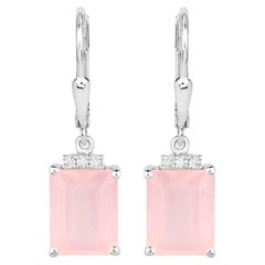 Rose Quartz Earrings With White Topaz 6.2 Carats Sterling Silver