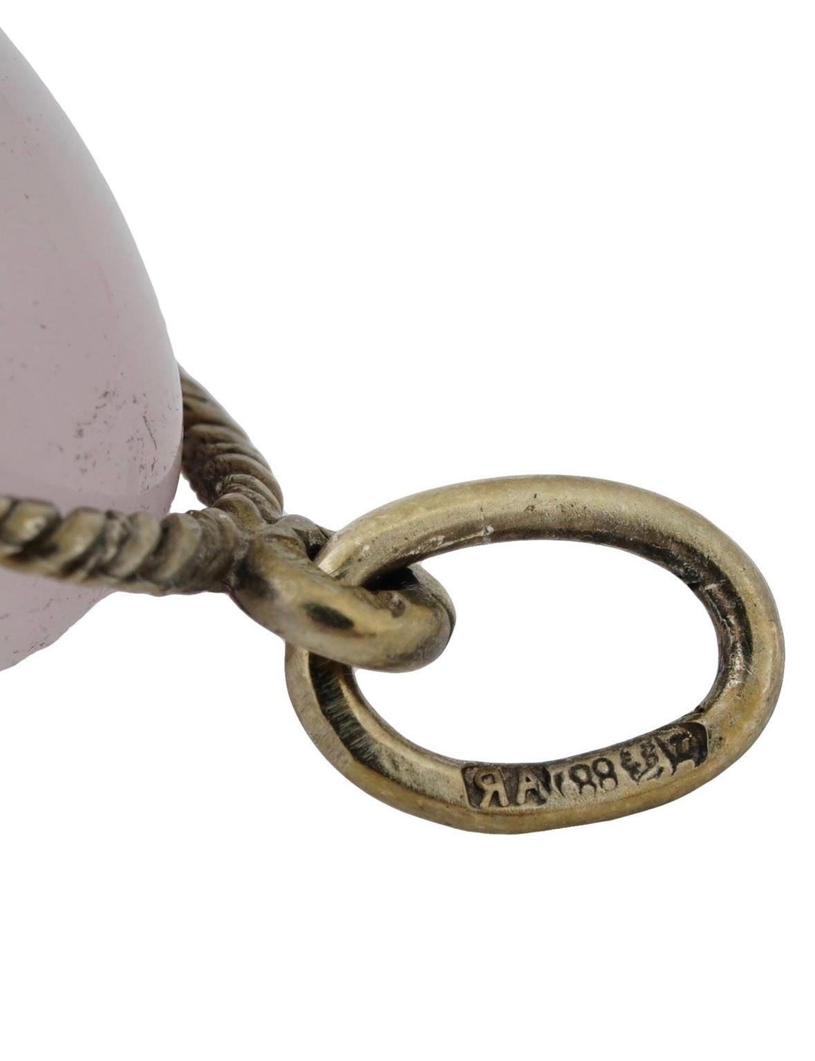 Rose Quartz Egg Basket Pendant Necklace Charm Silver Hjalmar Armfelt Russian For Sale 5