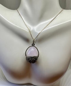 Rose Quartz Egg Basket Pendant Necklace Charm Silver Hjalmar Armfelt Russian