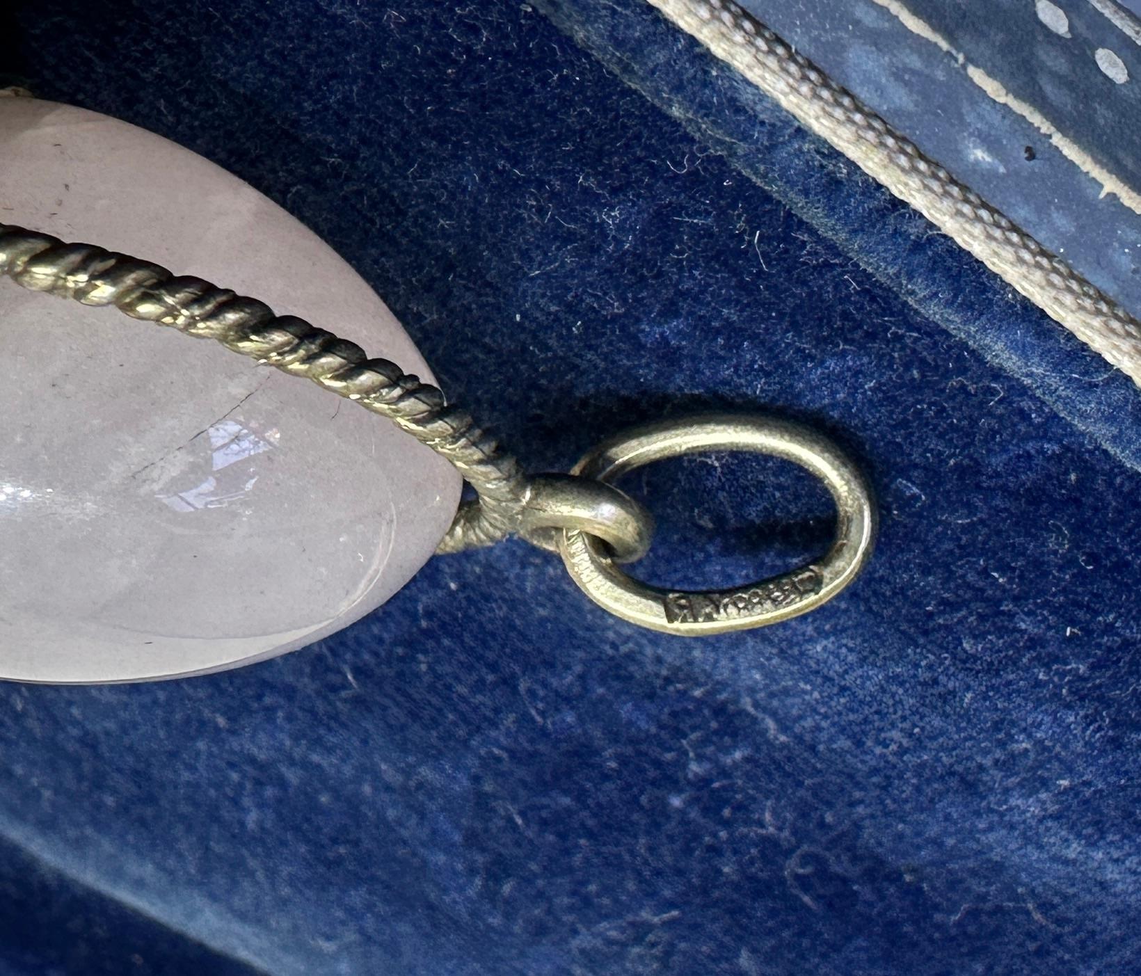 Rose Quartz Egg Basket Pendant Necklace Charm Silver Hjalmar Armfelt Russian For Sale 3