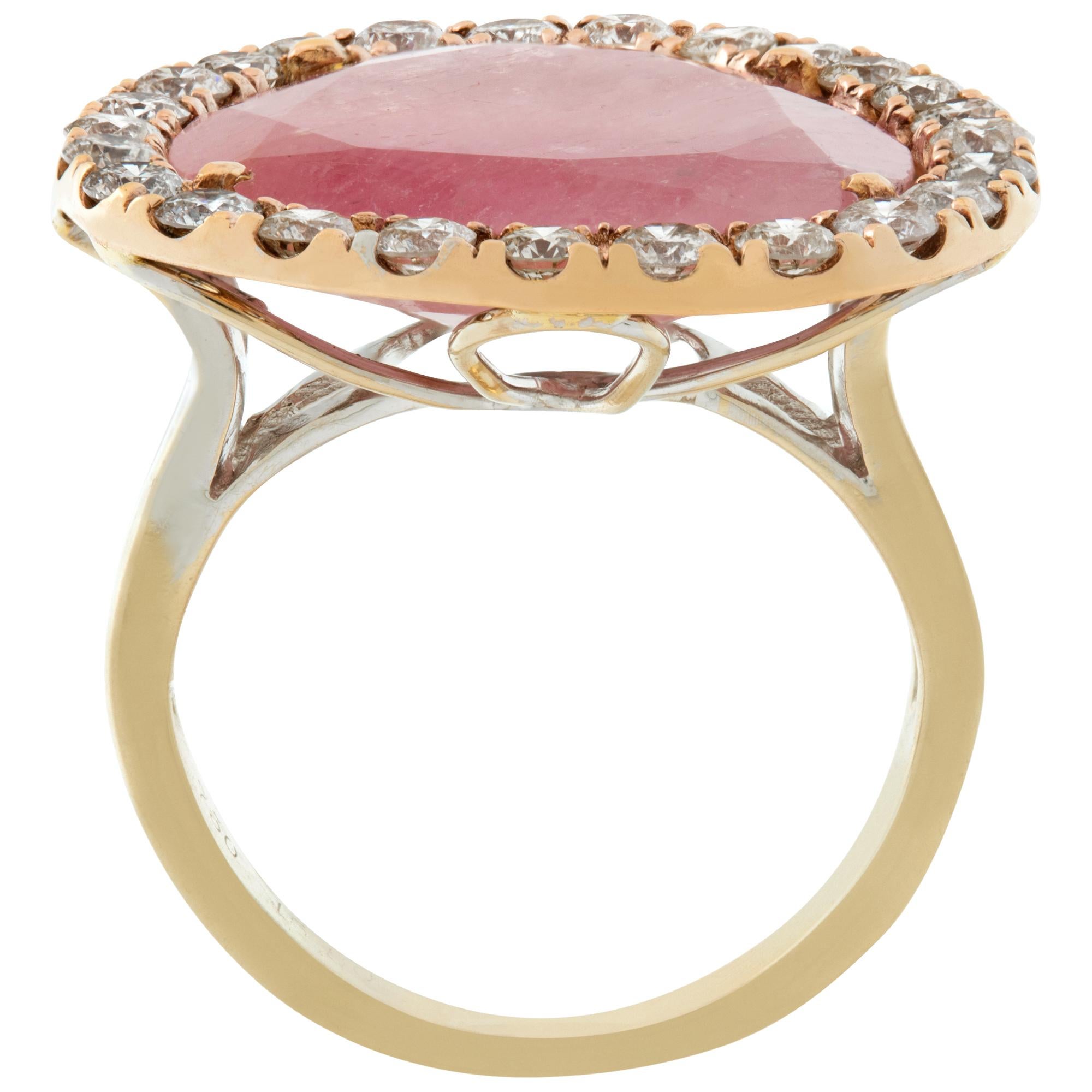 Women's Rose quartz faceted ring w/ 1.00ct in surrounding diamonds in white & rose gold For Sale