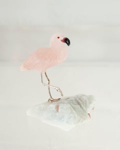 Rose Quartz Flamingo on an Aquamarine Mineral Specimen Base