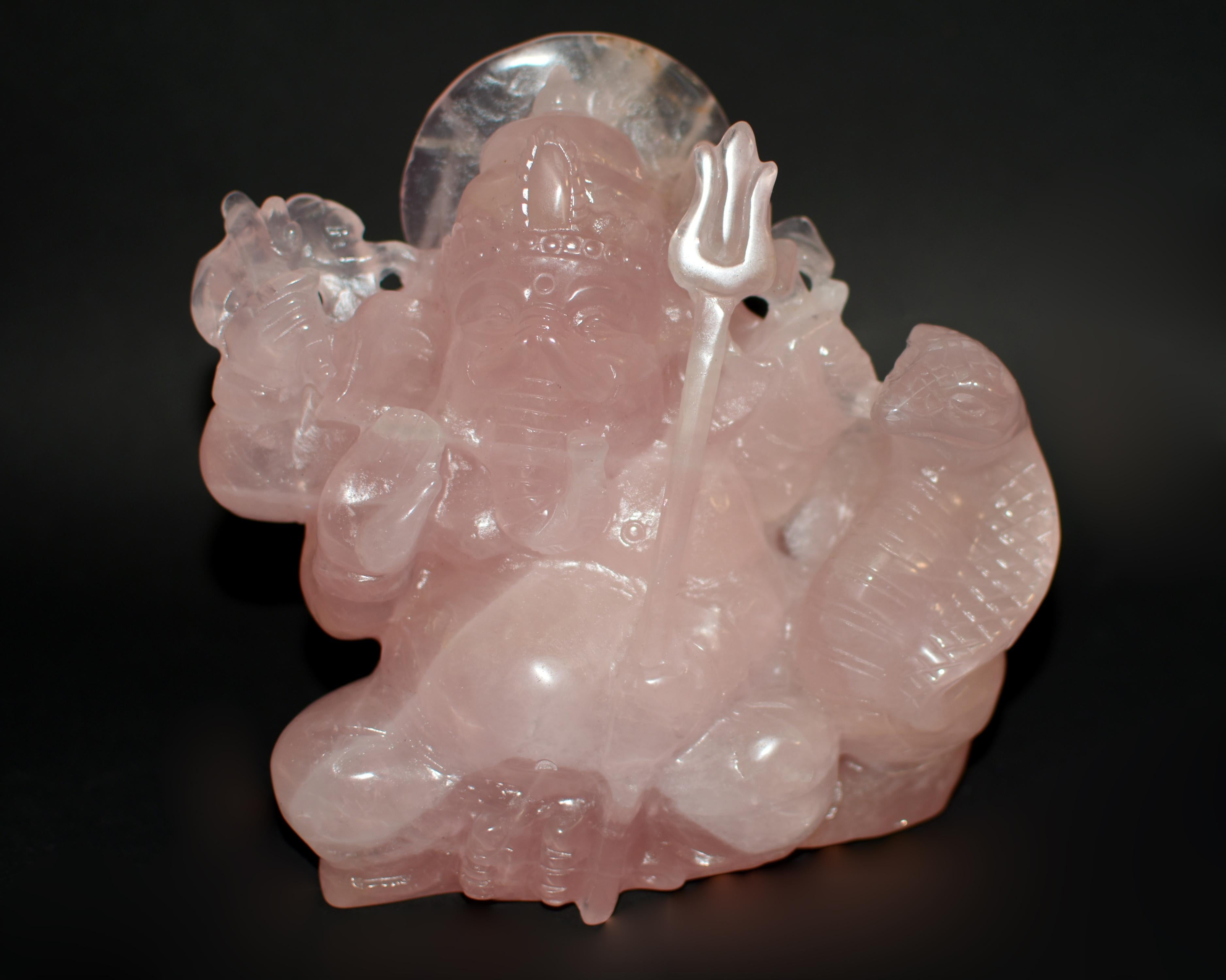 Crafted from the finest grade natural rose quartz sourced from Madagascar, this fine 5.15-lb statue of Ganesh is meticulously hand carved by an Indian artisan, with every detail exuding devotion and craftsmanship. Ganesh, the remover of obstacles,