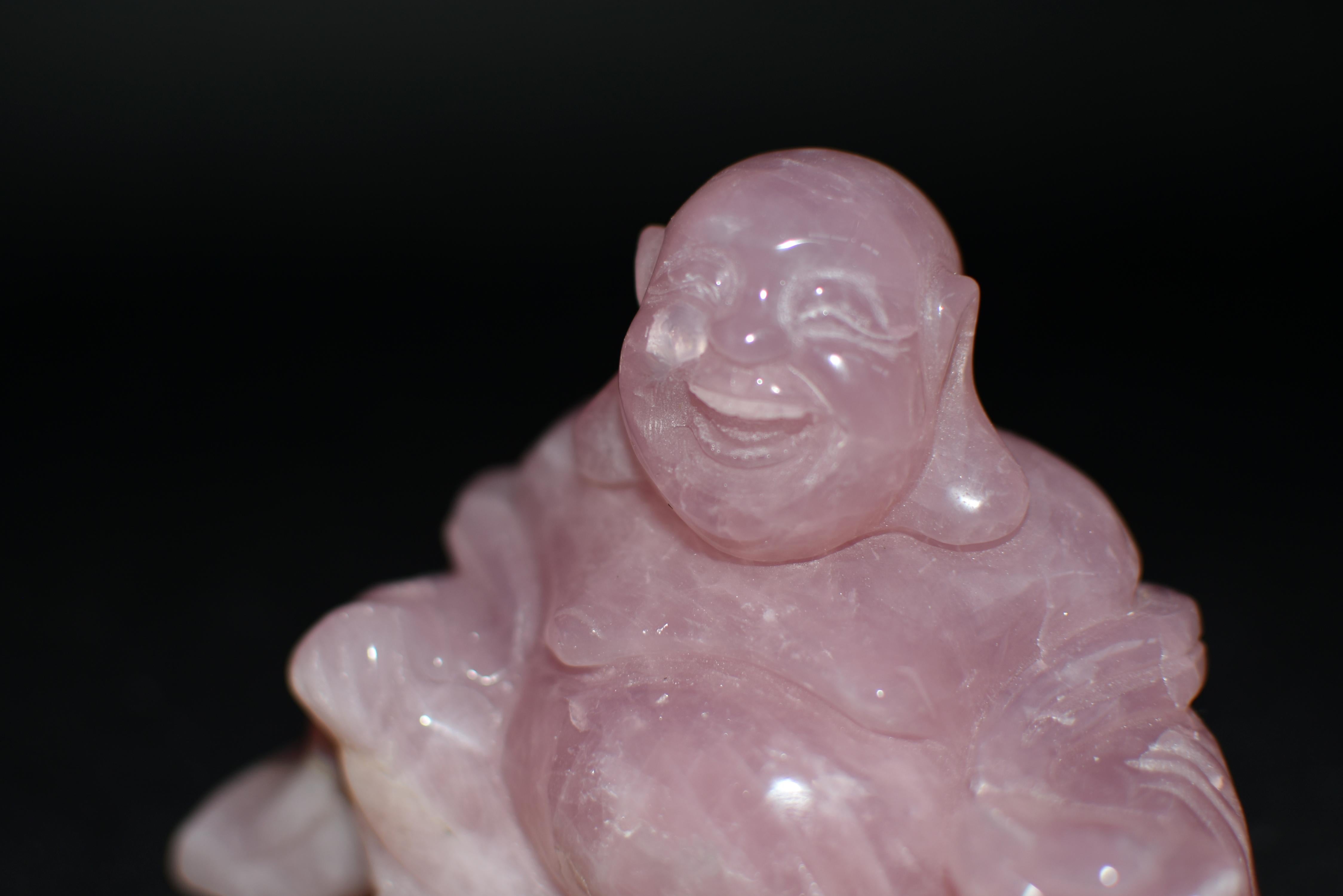 Rose Quartz Gemstone Happy Buddha  For Sale 4