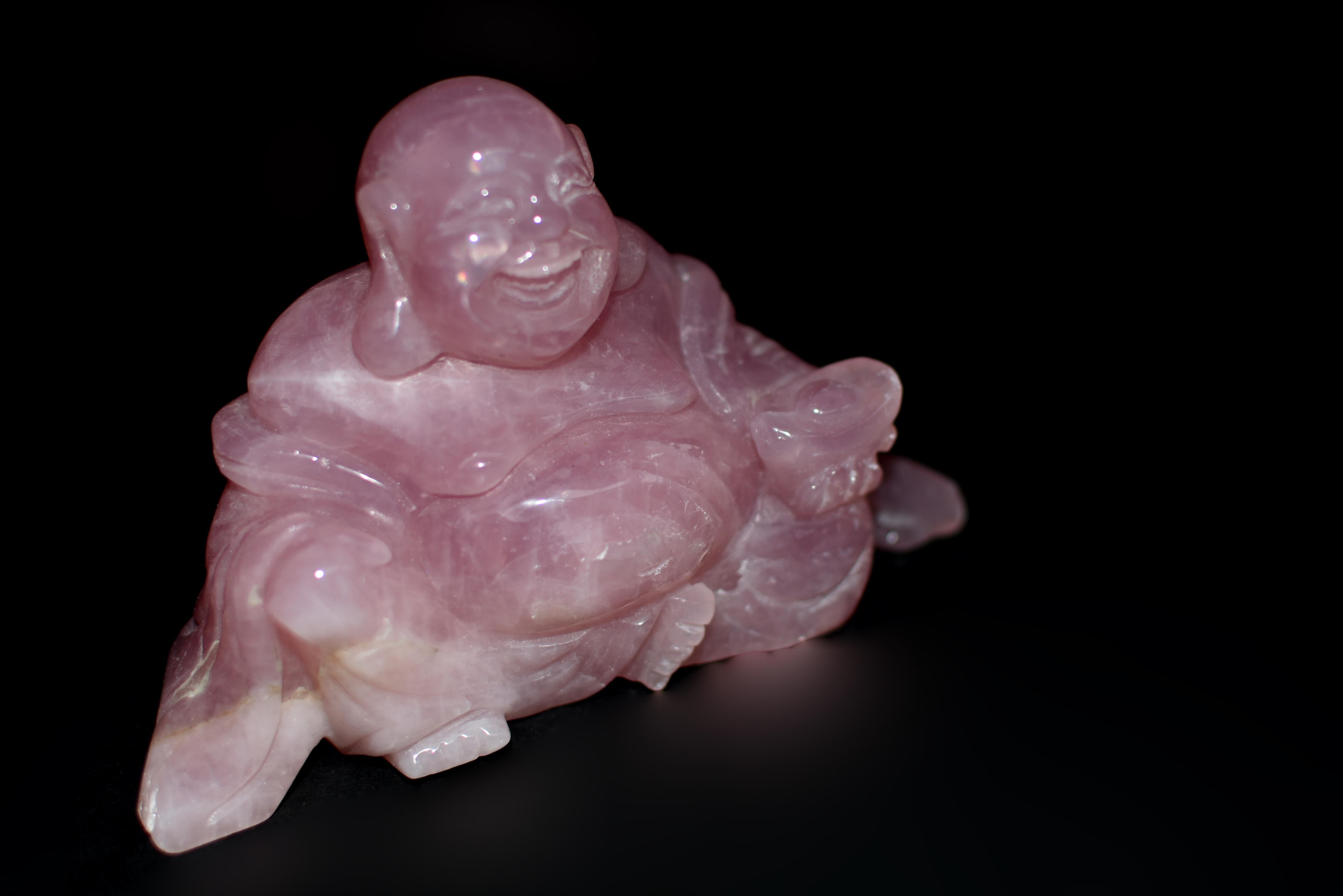 Rose Quartz Gemstone Happy Buddha  In Good Condition For Sale In Somis, CA