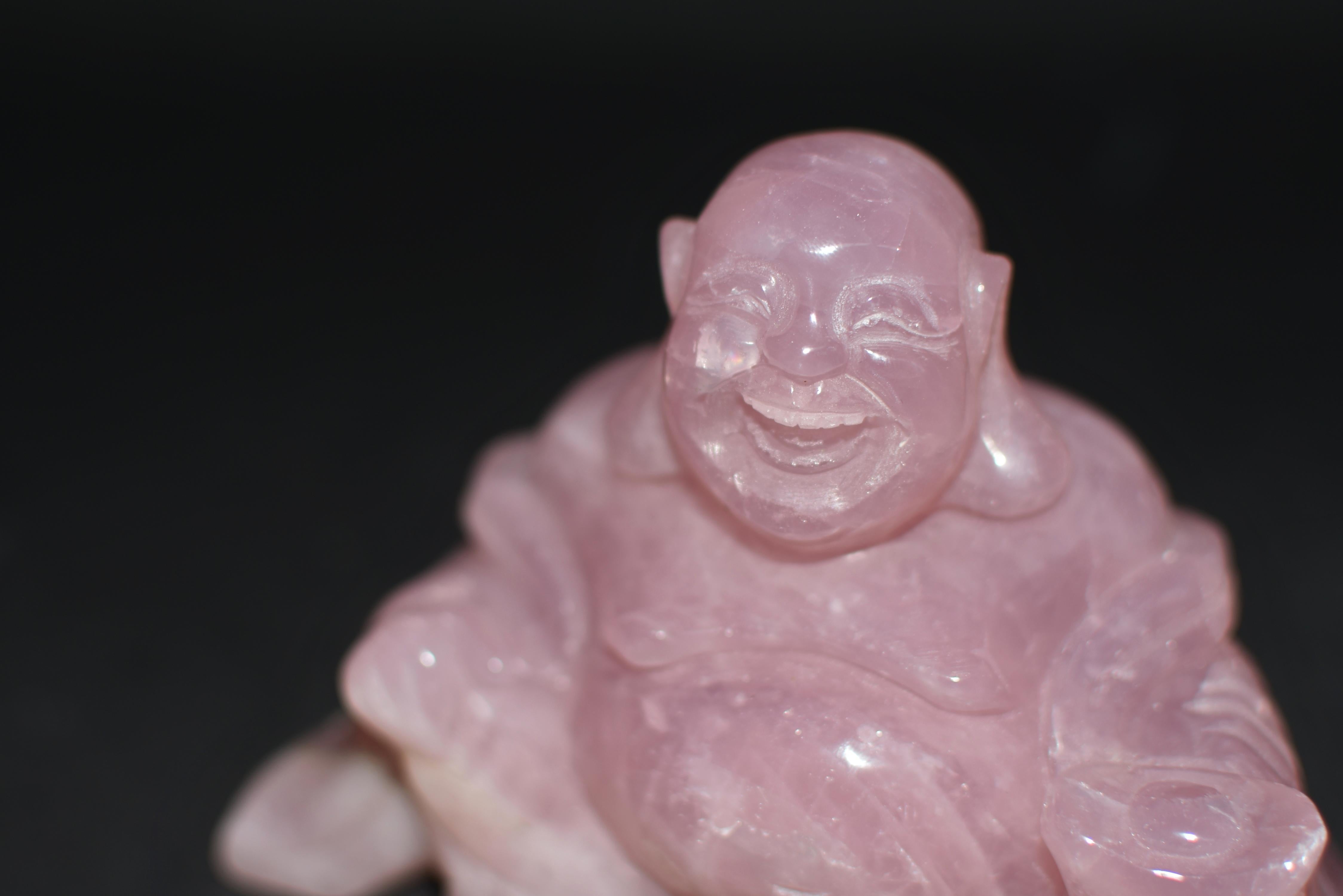 Rose Quartz Gemstone Happy Buddha  For Sale 1