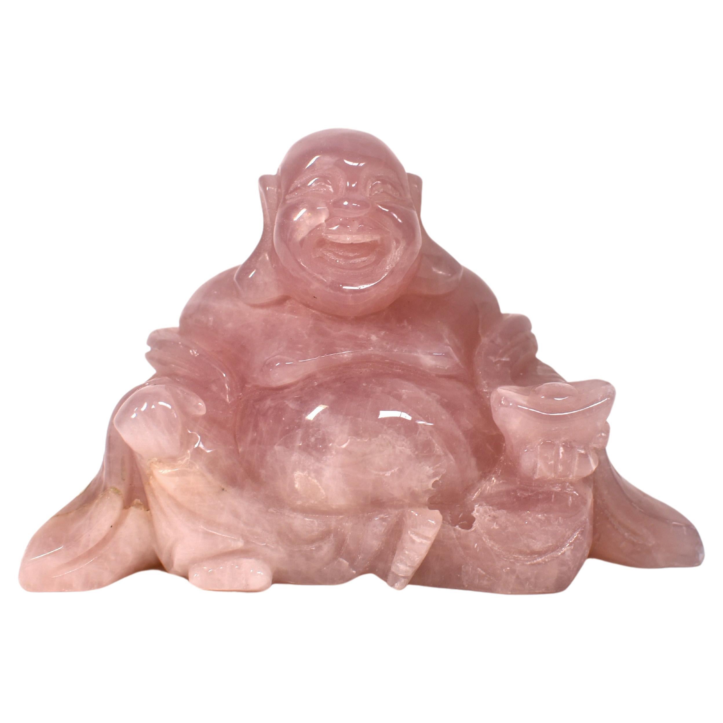 Rose Quartz Gemstone Happy Buddha  For Sale