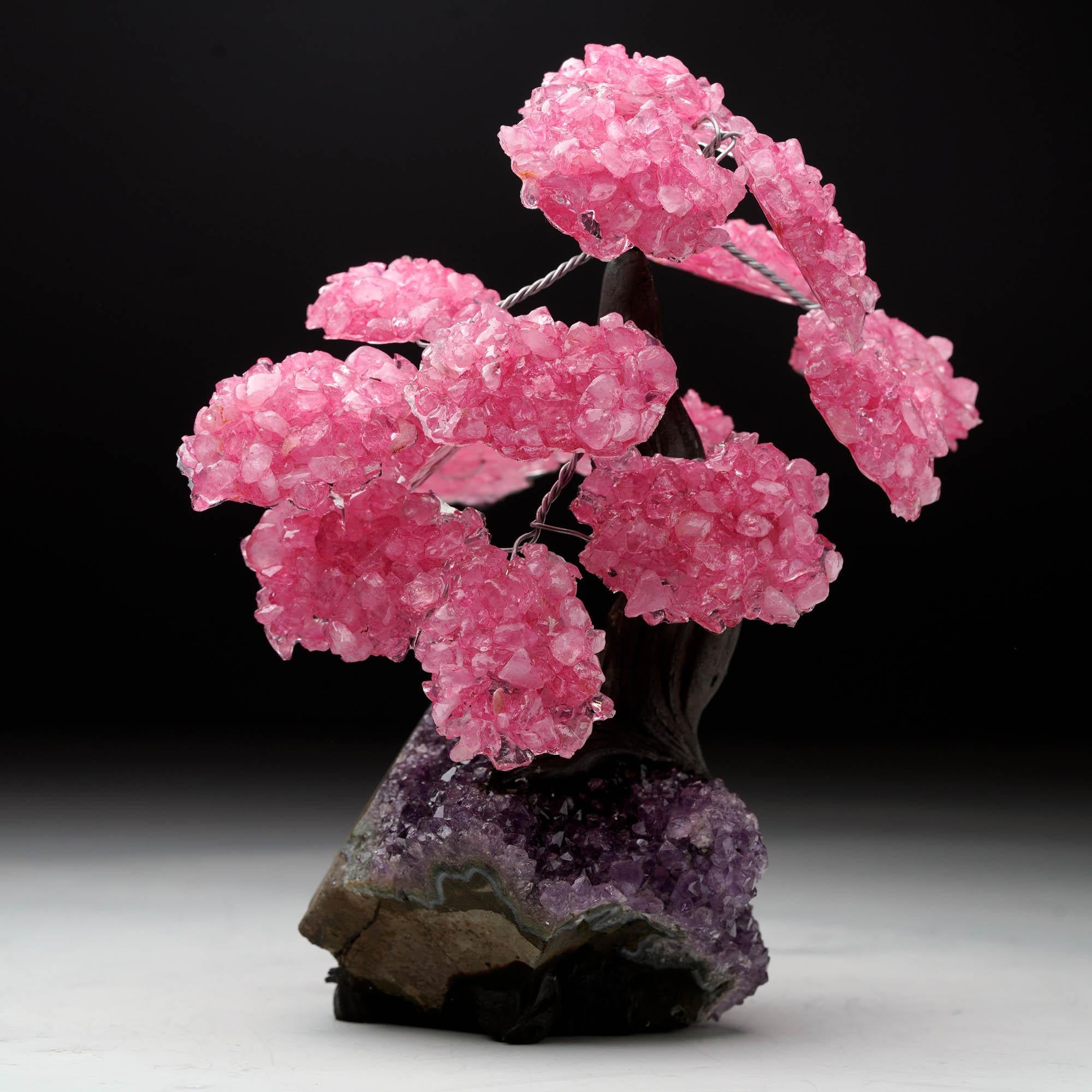 Rose Quartz Gemstone Tree on Amethyst Cluster Base For Sale 2