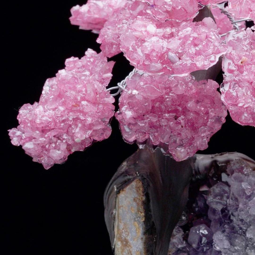 Rose Quartz Gem Tree on Amethyst Cluster Base For Sale 2