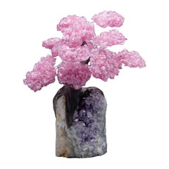 Rose Quartz Gemstone Tree on Amethyst Cluster Base