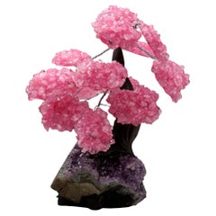 Rose Quartz Gemstone Tree on Amethyst Cluster Base
