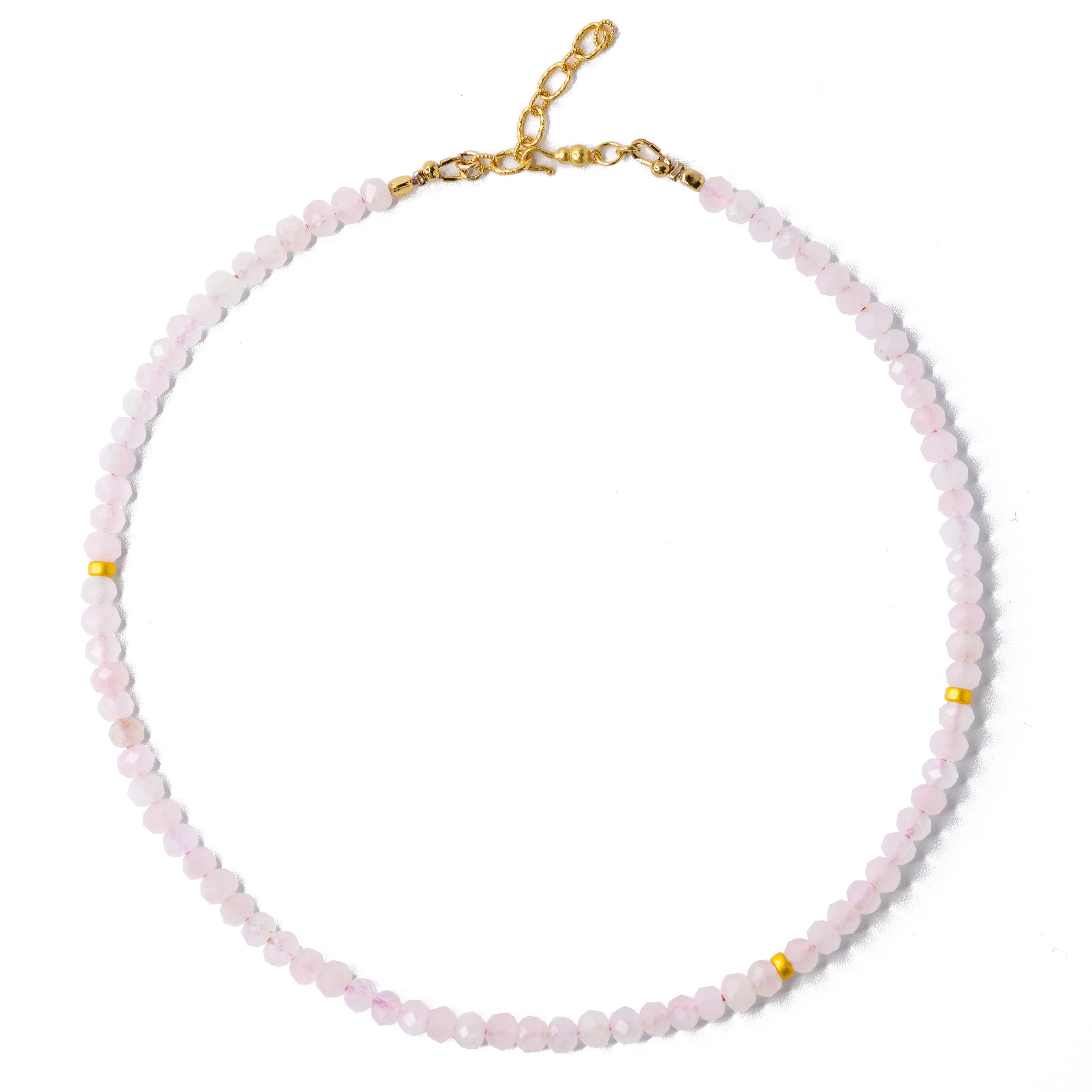 Women's Rose Quartz Gold Beaded Choker Necklace  For Sale