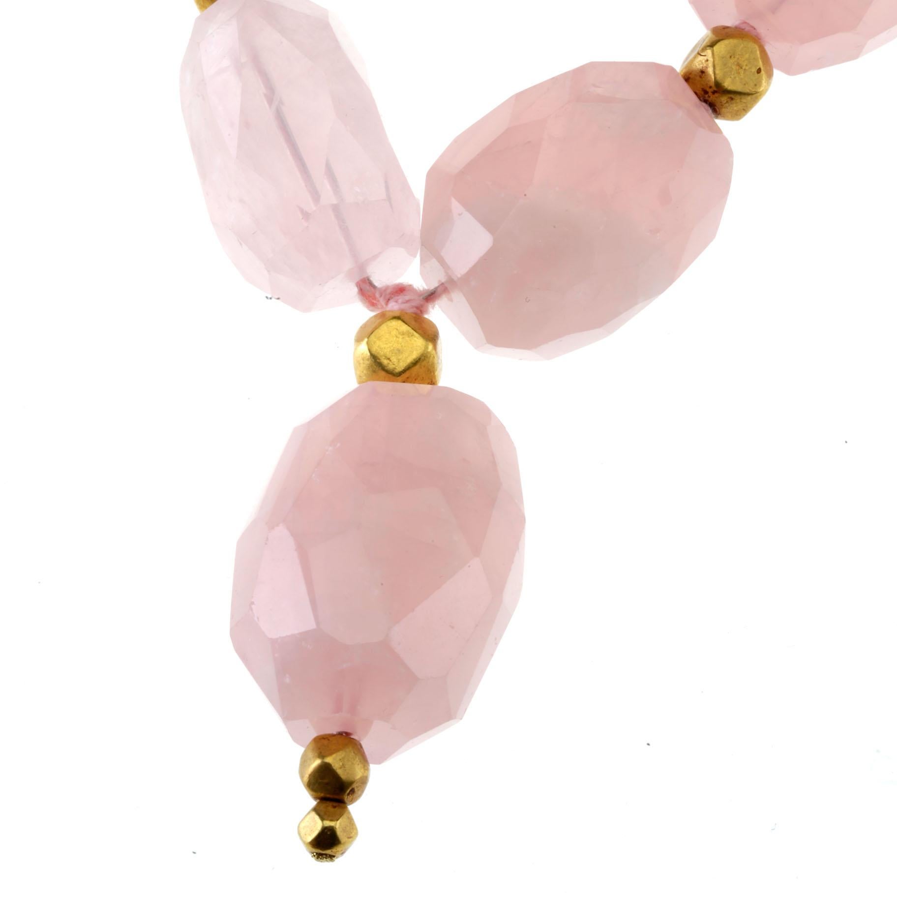 Artigiano Collana in oro di quarzo rosa in vendita