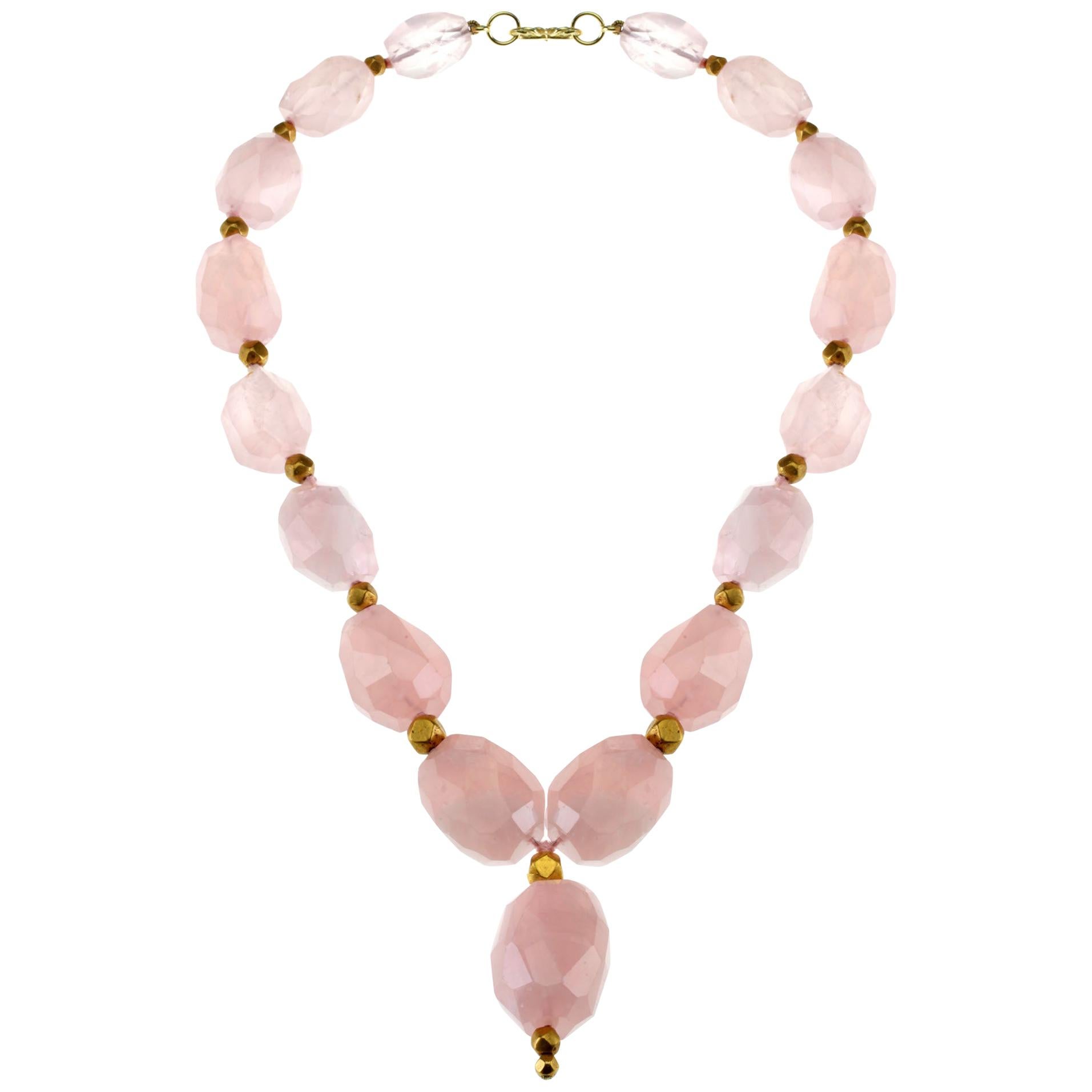 Rose Quartz Gold necklace For Sale