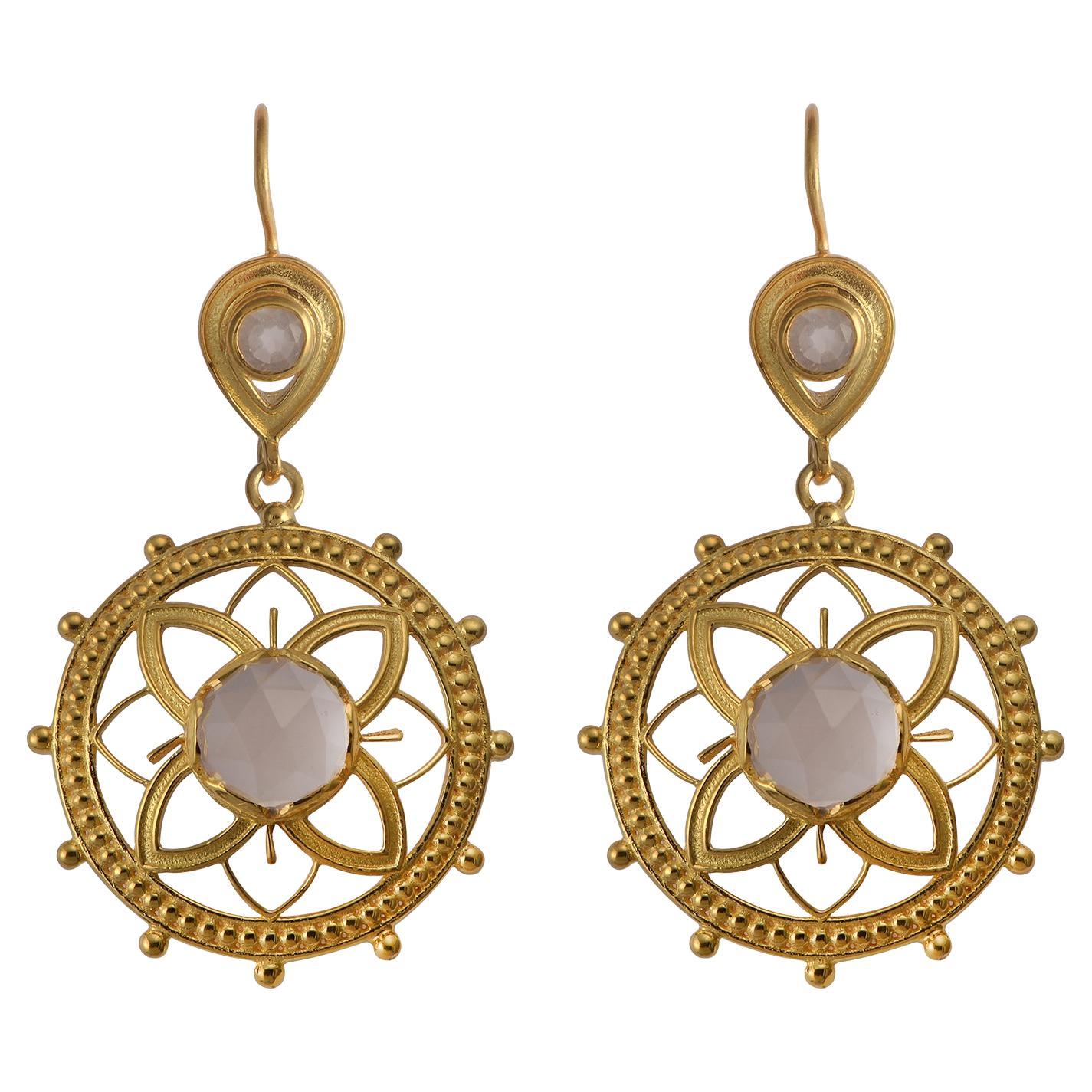Rose Quartz Gold Plate Dangle Earrings