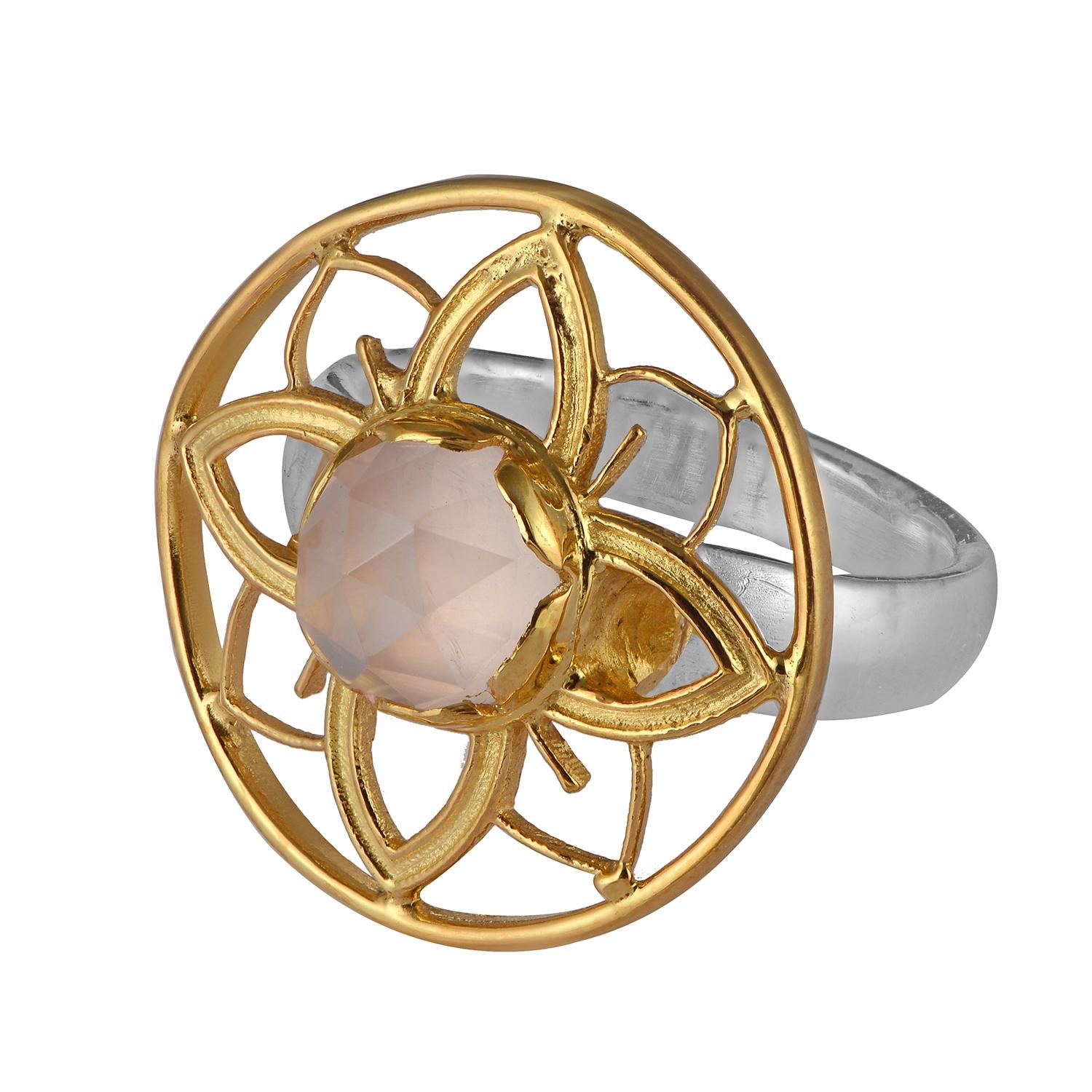 Rose Cut Rose Quartz Gold Plate Statement Ring For Sale