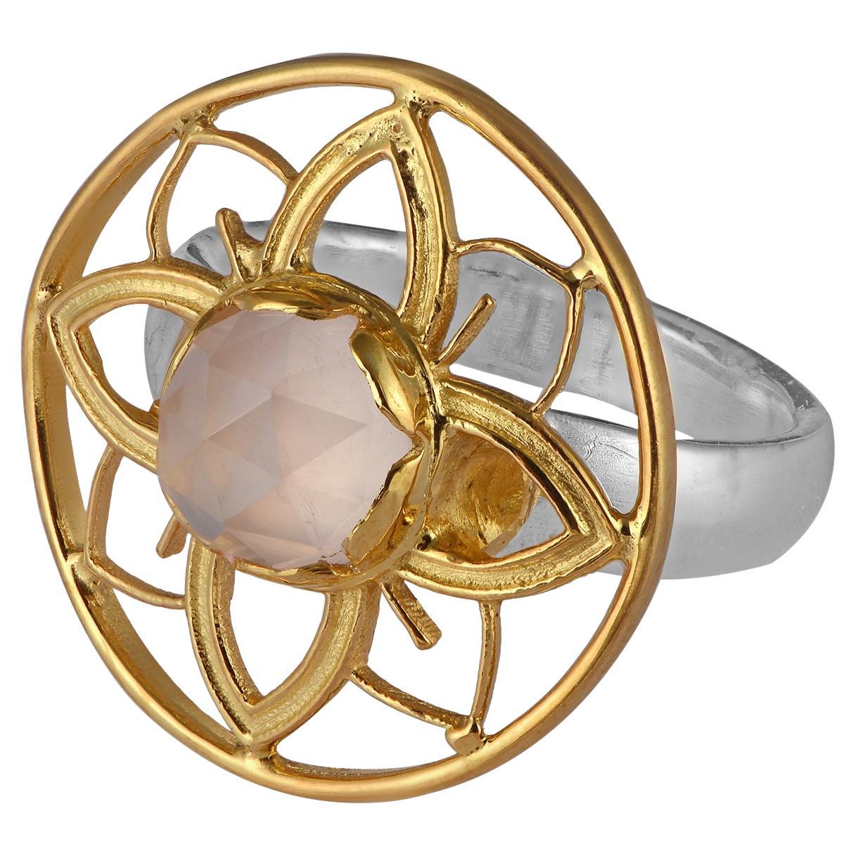 Rose Quartz Gold Plate Statement Ring For Sale