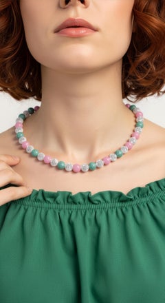 Rosenquarz, Howlit und Amazonit Perlenkette mit 14k Gold Verschluss