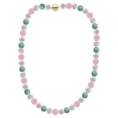 Rose Quartz, Howlite and Amazonite Beaded Necklace with 14k Gold Clasp
