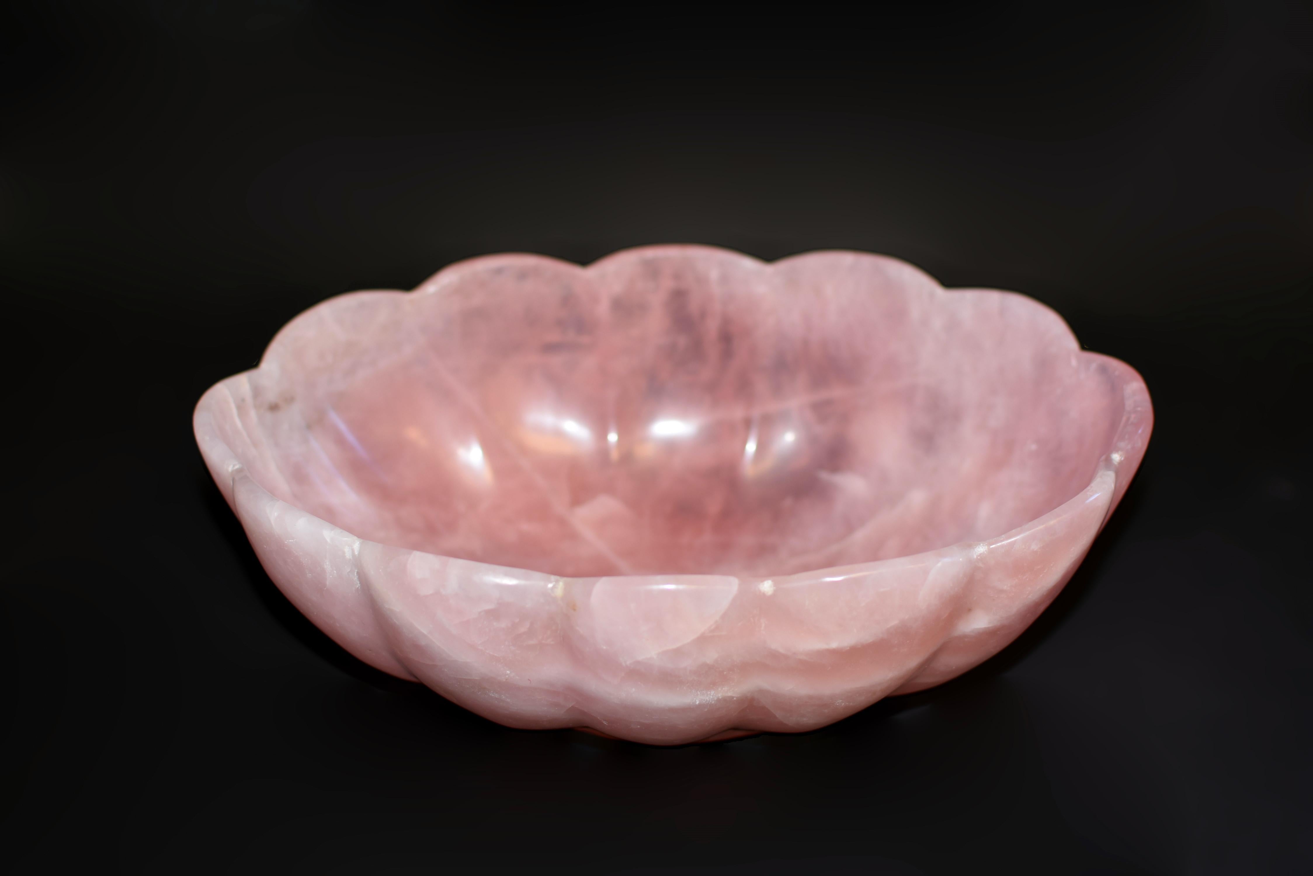 20th Century Rose Quartz Lotus Bowl 11