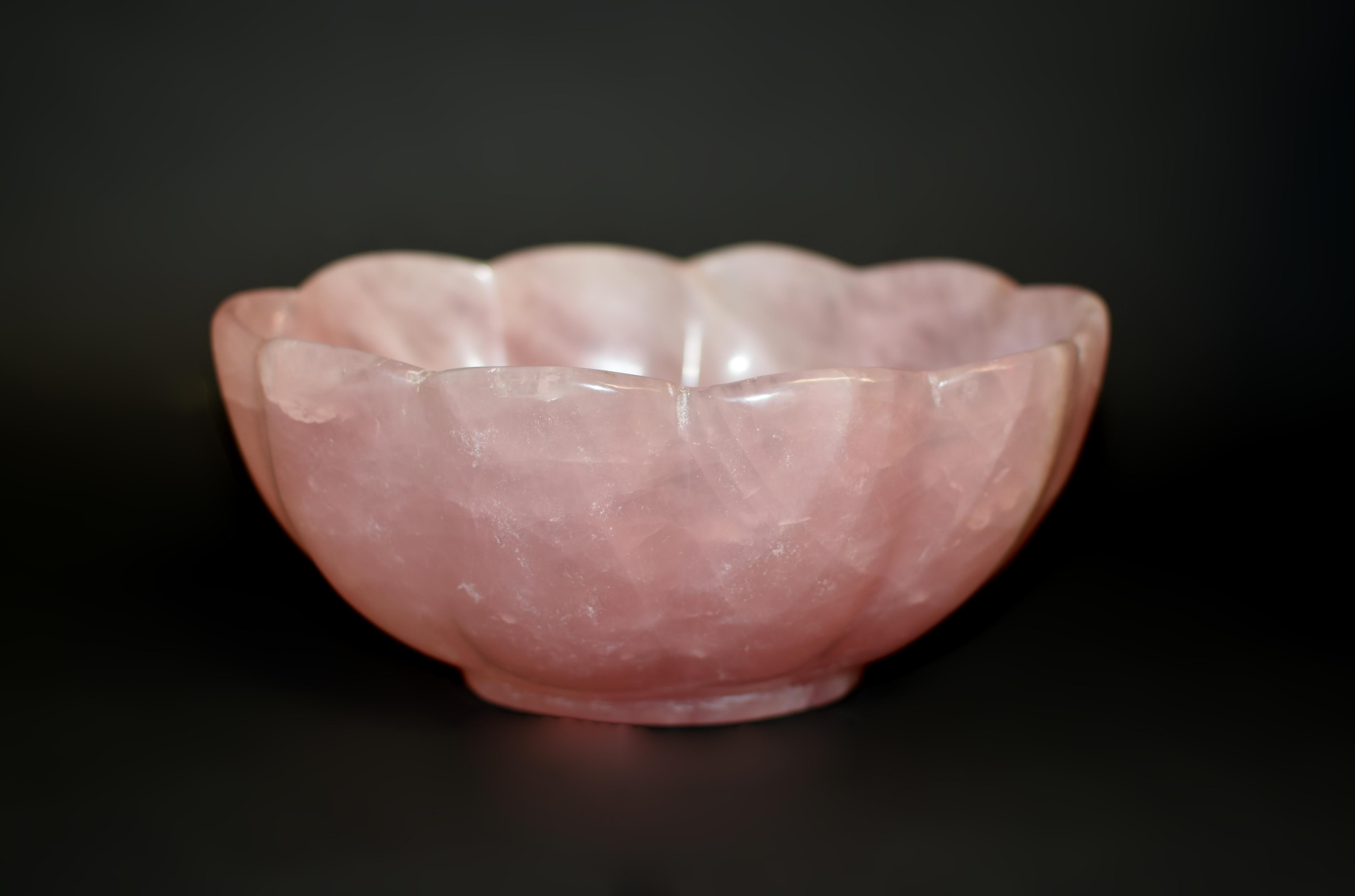 Sculpté à la main Quartz Rose Lotus Bowl 8
