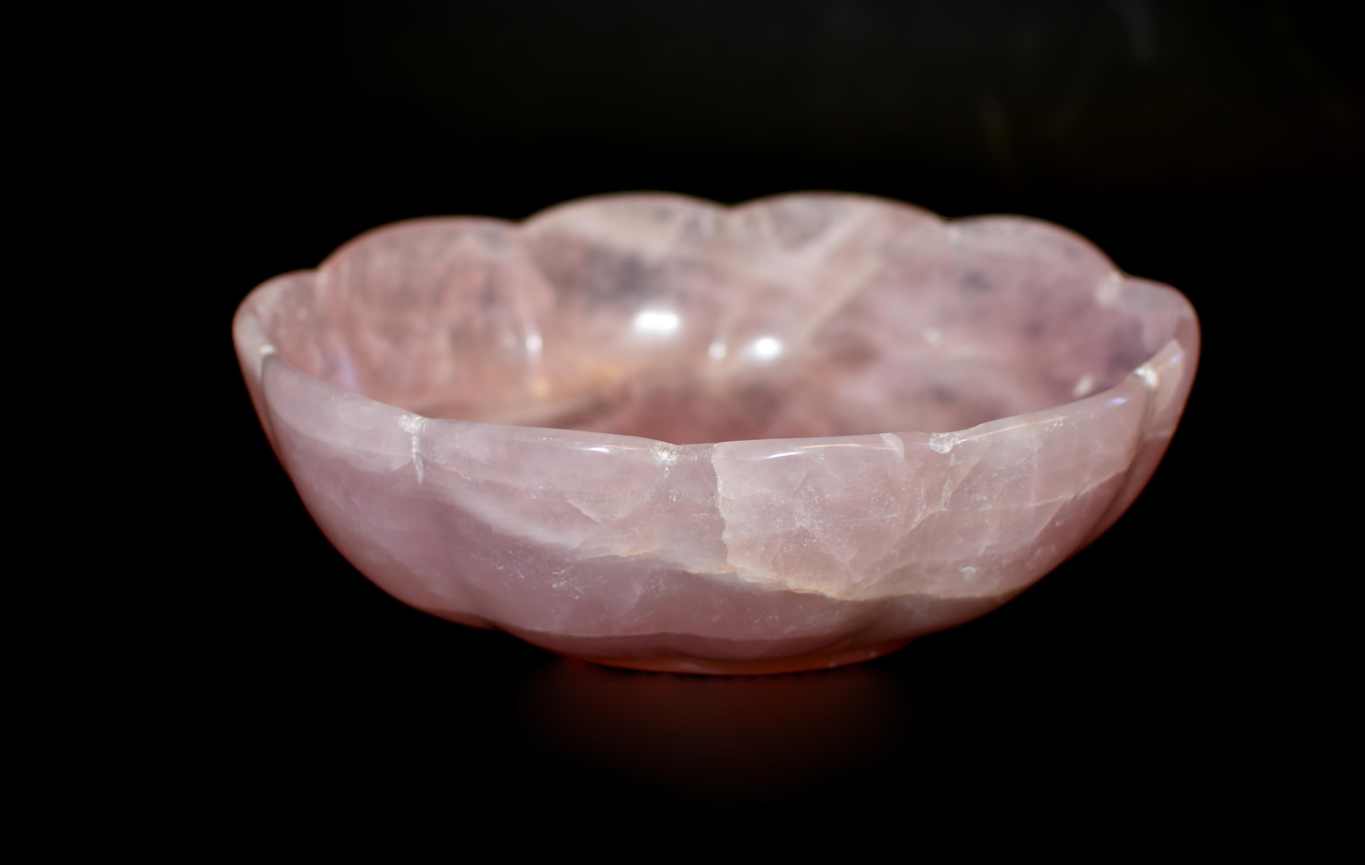 Sculpté à la main Bol Lotus en Quartz Rose 9