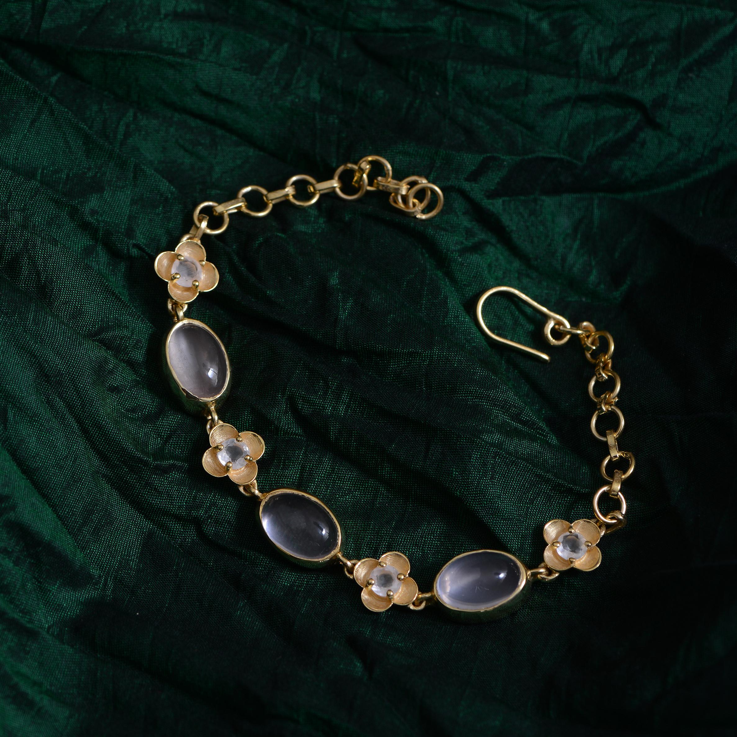 Rose Quartz Moonstone Gold Plate Bracelet For Sale at 1stDibs rose