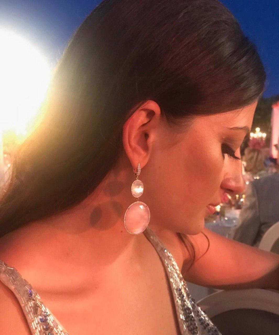 Modern Rose Quartz Mother of Pearl Diamond Rose Gold 18 Karat Dangle Earrings For Sale