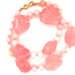 Rose Quartz Nugget, Pink Opal Bead Necklace, 156 Grams