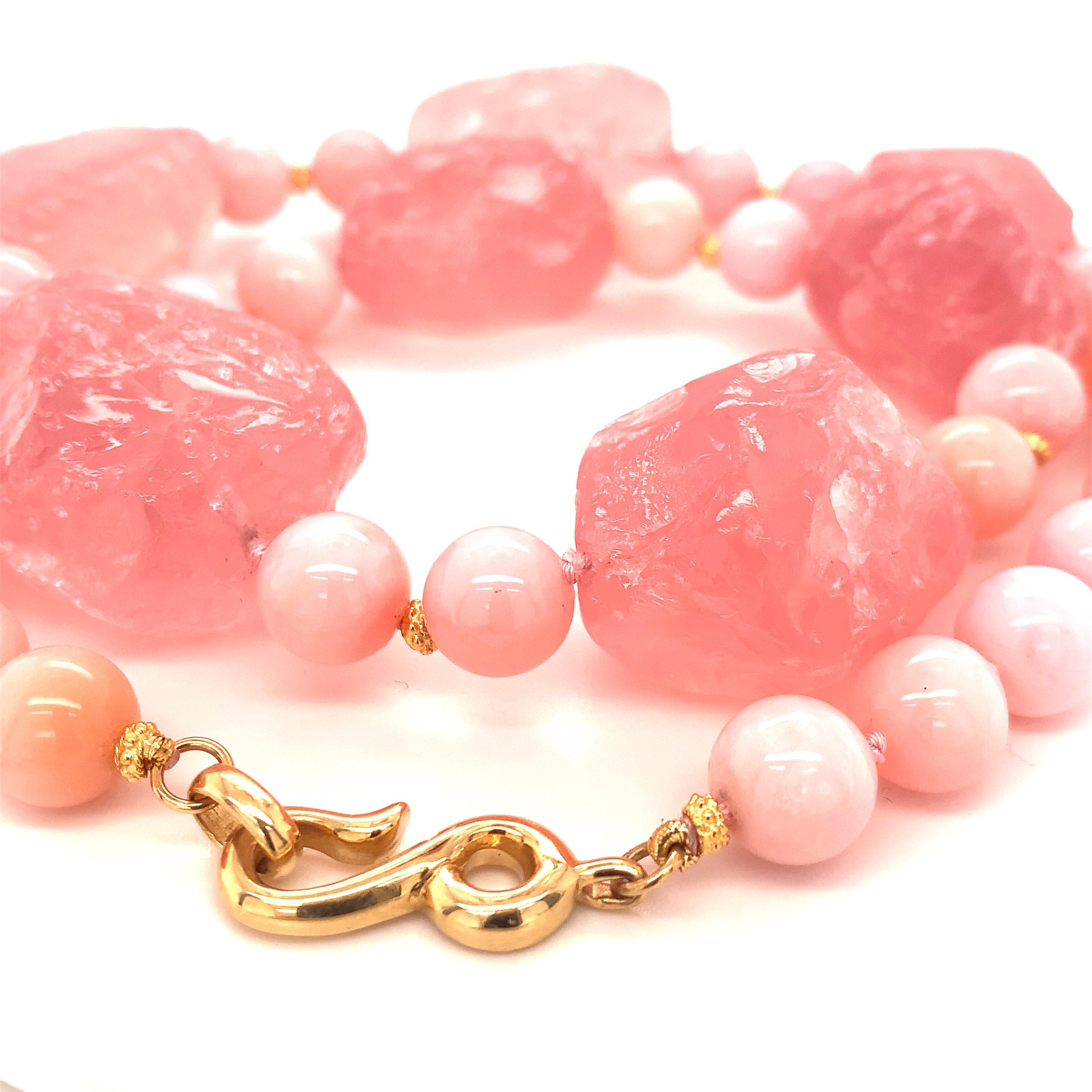 Artisan Rose Quartz Nugget, Pink Opal Bead Necklace, 156 Grams